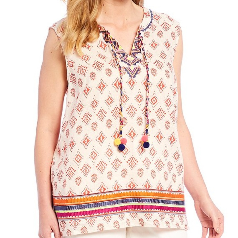 CHELSEA & THEODORE Pom Tassel Sleeveless Plus 3X